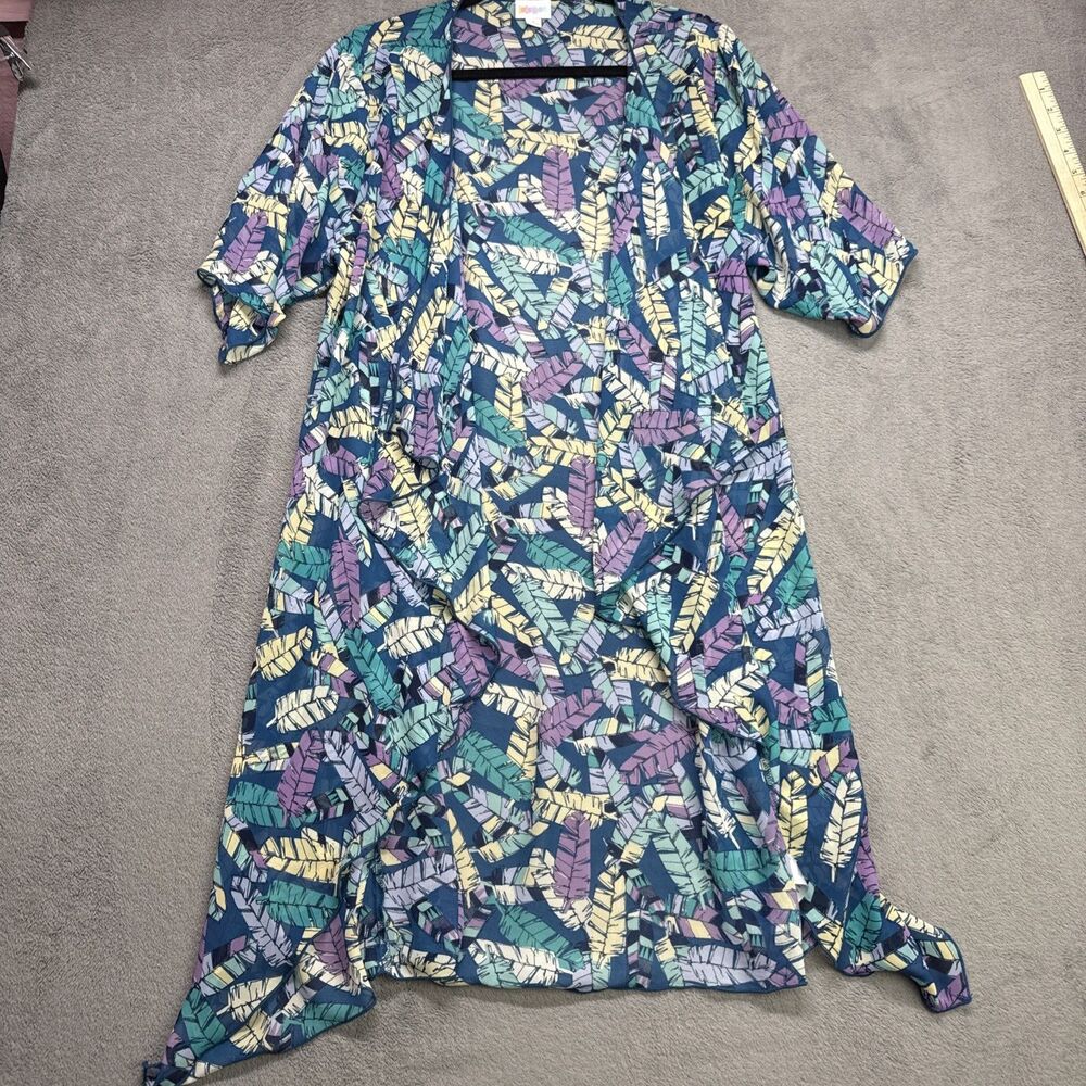 LuLaRoe Shirley Kimono Midi Duster Cover Up Feather Pattern Women Small